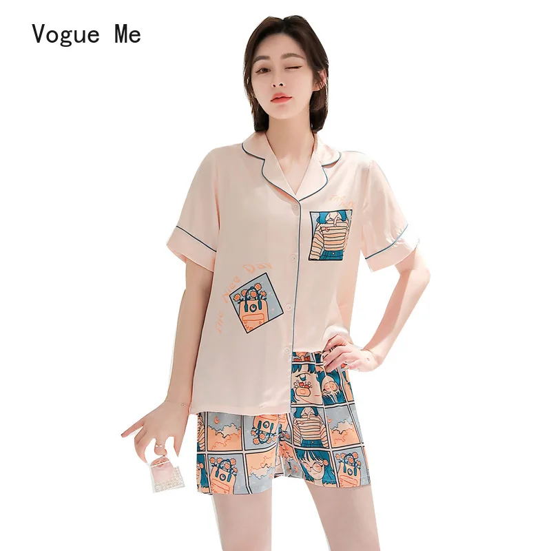 

Пикантный женский летний Пижамный костюм из вискозы с коротким рукавом и шортами, одежда для ванной, домашняя одежда, одежда для сна, ночная ...