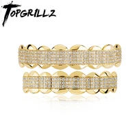 topgrillz 18k white gold hip hop iced out cz grillz top bottom grill set jewelry mens vampire grills fashion jewelry for gift