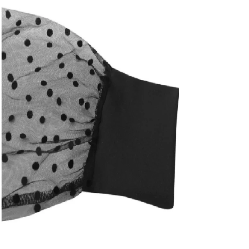 

Spring New Style European and American Ladies Dress Sexy Polka Dot Mesh Transparent Lace Black Dress Cotton Blended Material .