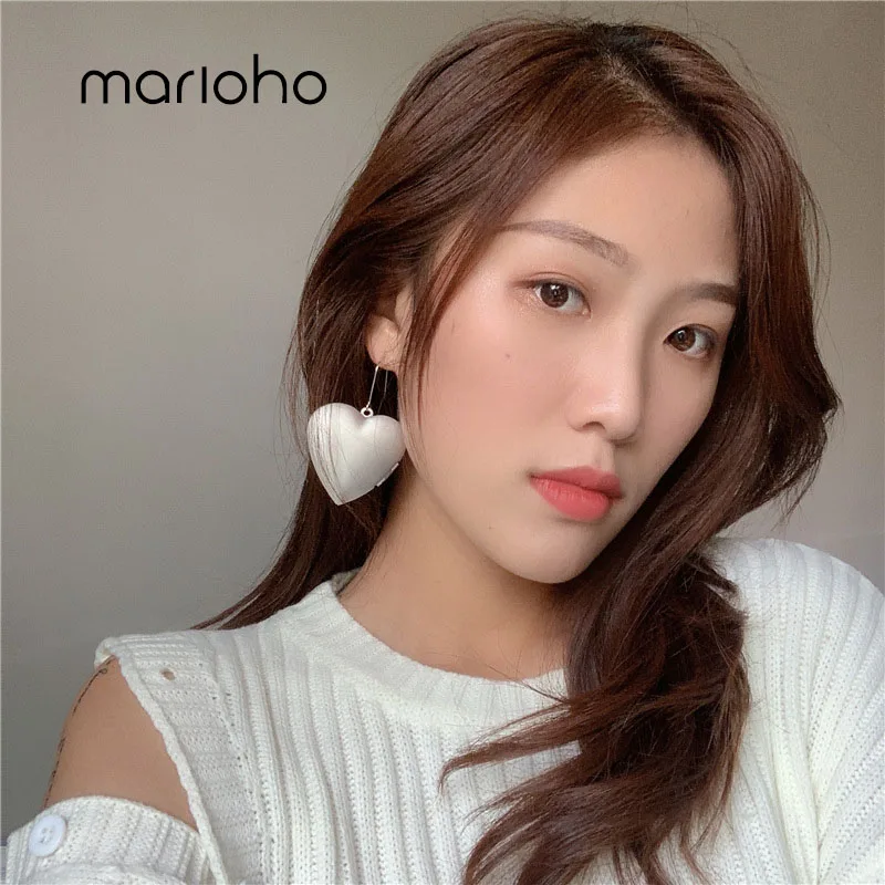 

Marioho New Design Sense Silver Color Earrings Female Heart Shaped Pendant Handmade Fashion Earrings Jewelry Gifts