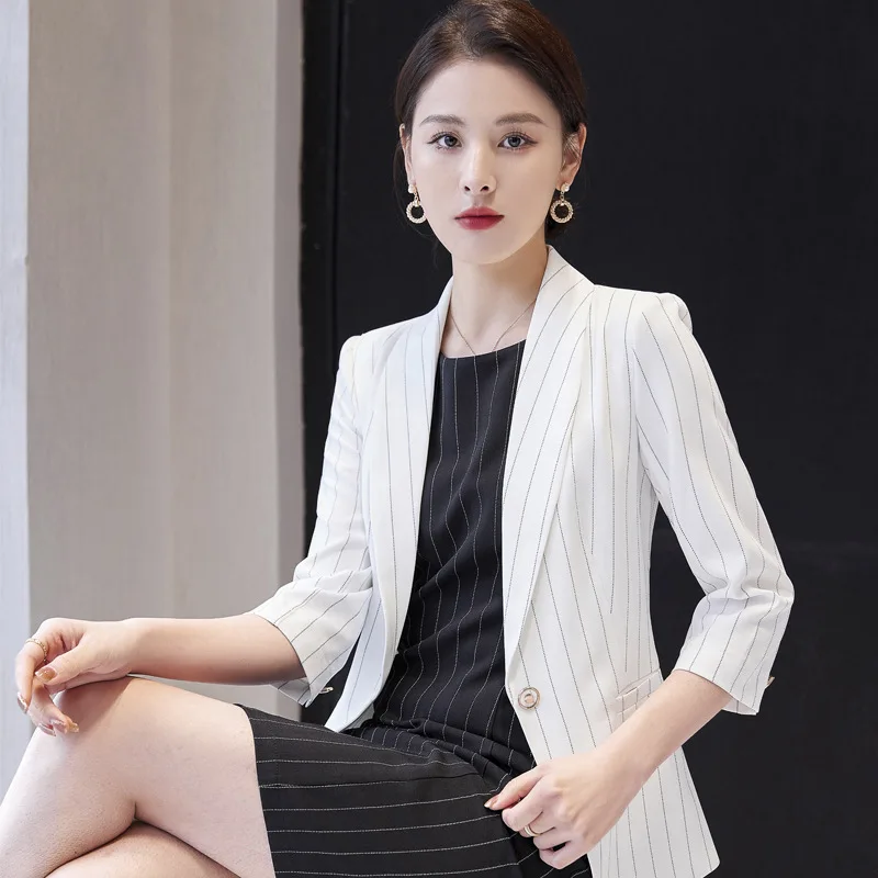 

Женский офисный комплект из двух предметов, элегантный костюм-блейзер и платье, Женская рабочая форма, комплект из двух предметов в полоску