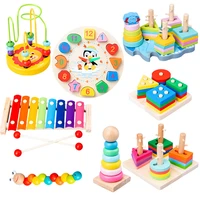 hot sale baby toys colorful wooden blocks baby music rattles graphic cognition early educational toys for baby 0 12 months