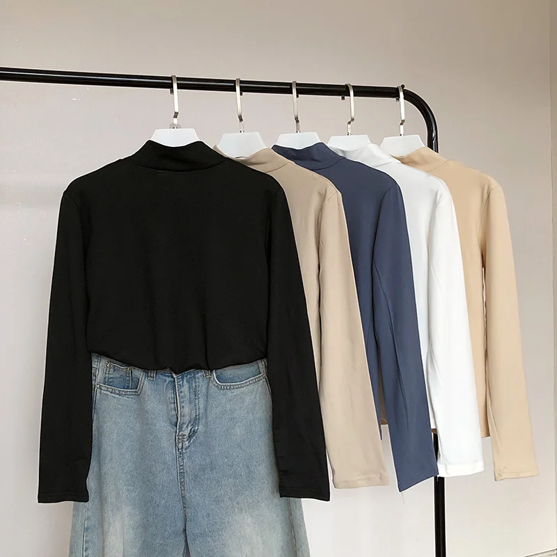 Футболка женская с длинным рукавом простая Облегающая водолазка в Корейском