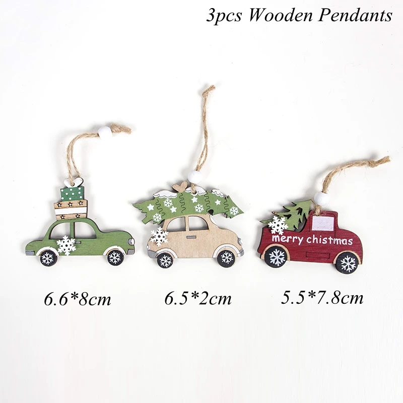 3pcs car pendants 1 шт., деревянные украшения для рождественской елки, подвески в виде лося и автомобиля, Новогодние рождественские украшения для дома, вечерние, новогодние - Цвет: 3pcs car pendants