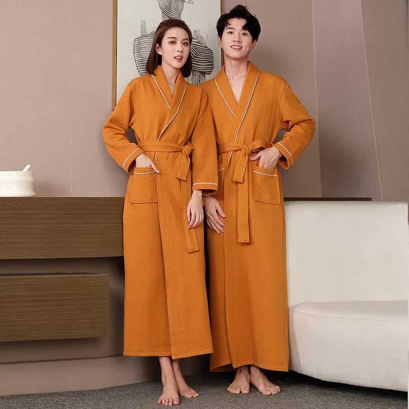 100% Cotton robe long plus size bathrobes cotton layer warm couple nightgown water absorbent bathrobe