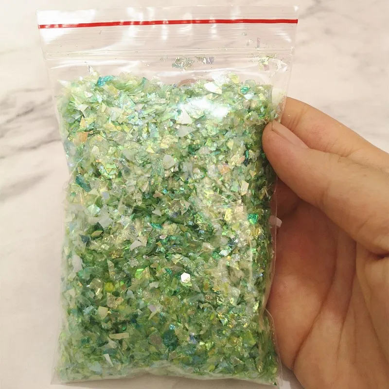 grass green 2 bags 40 г/упак. красочные сверкающие раковины сахарная бумага блестки игрушки для Лизун для детей Кристалл грязи наполнитель украшения материал аксессуары - Цвет: grass green 2 bags