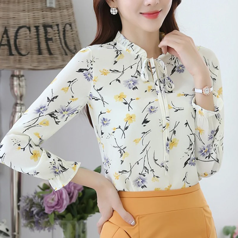 Fanco Blusas Femininas, модные цветочные топы и блузки, осенние женские рубашки с длинным рукавом, шифоновые женские блузки с принтом