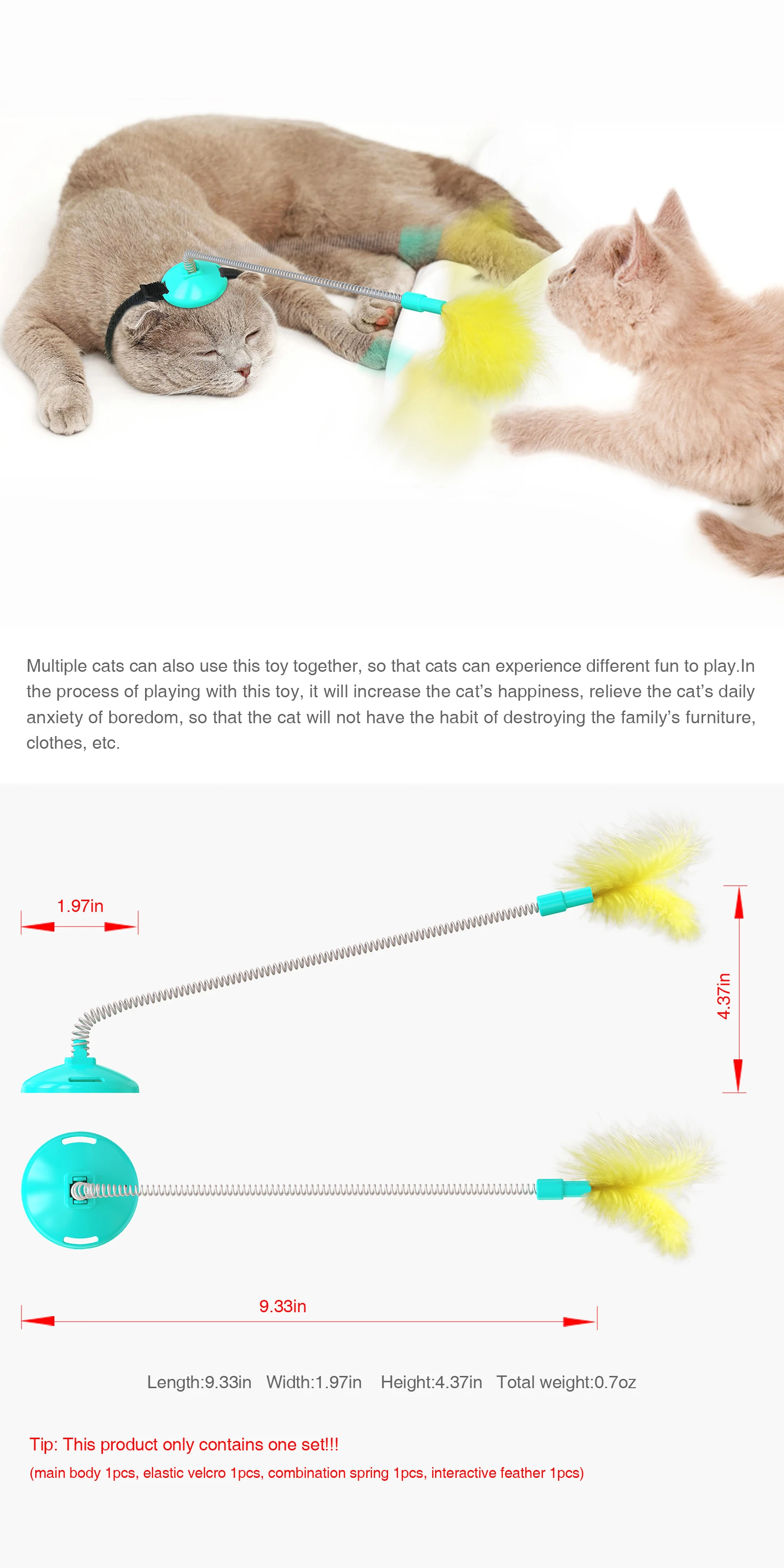

2021 Cat Interactive Toy New Design Free Hands Feather Cat Teaser Toy pet interactive pet toys