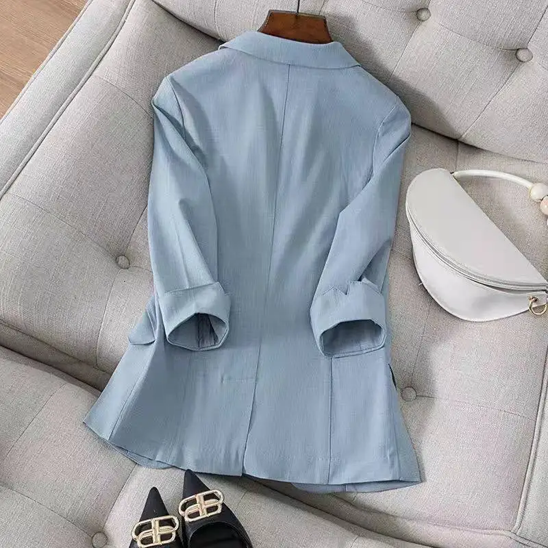 

New Spring Summer Women's Jacket 2021 Chic OL Slim Blazer Femme Elegant Single Button Blue Black Office SuitHot Selling Blazers