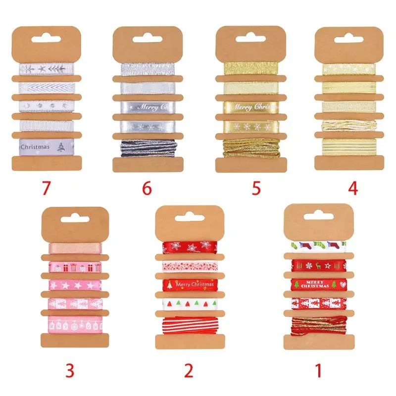 

5Pcs Merry Christmas Metallic Grosgrain Ribbon for DIY Hair Bow Gift Wrapping Y3NE