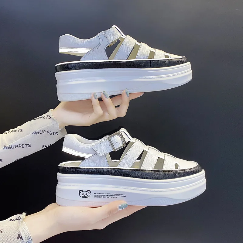 

Summer New Women Ssndals Outdoor Breathable Leather Wedges Shoes For Woman Fashion Comfortable Platform Sneakers
