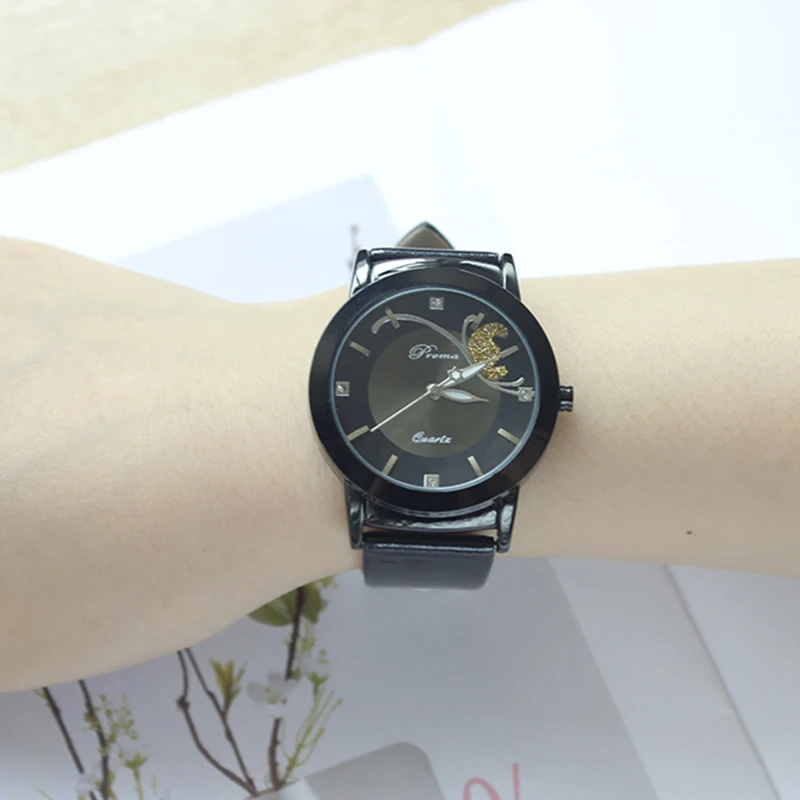 Prema  Fashion Butterfly Ladies Watch Purple Quartz Women Wrist Watches Bracelet Leather 2021 Wristwatches Creative Girl Clock