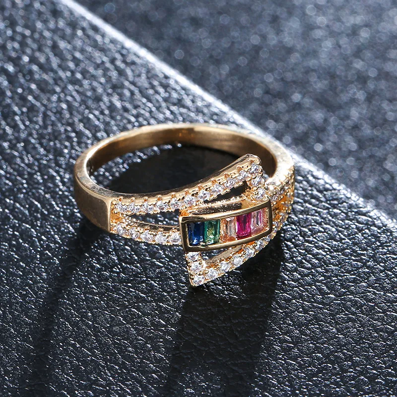 Top Quality Colorful Rainbow CZ Gold Ring For Women Girls Fashion Engagement Wedding Band Charm Party Jewelry 10 Styles Choice | Украшения