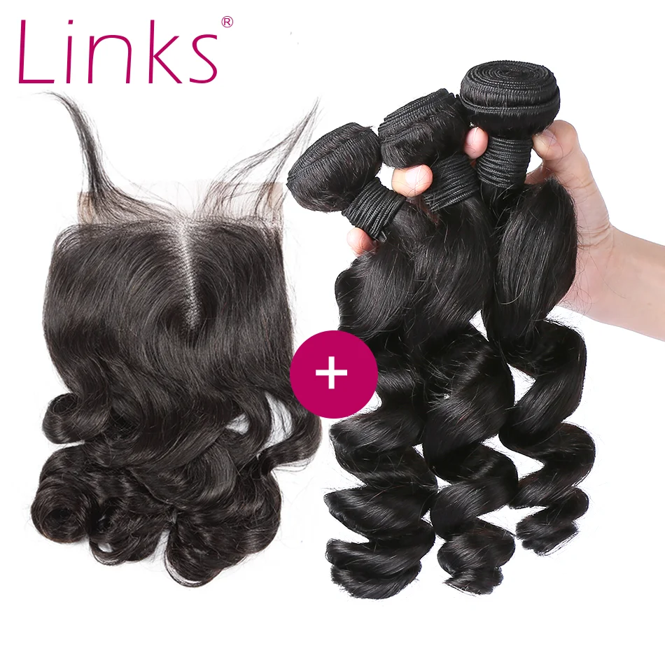 Links Hair 8 30 дюймов Свободные глубокие волнистые пряди 28 Пряди с закрытием Remy