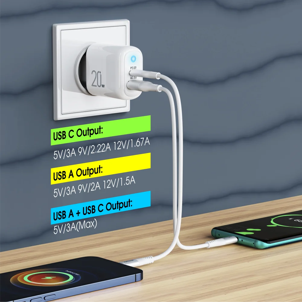 Зарядное устройство Vothoon Quick Charge 3.0 QC PD Charger 20W USB Type C Fast для iPhone 12 XS Max Samsung Xiaomi Phone.