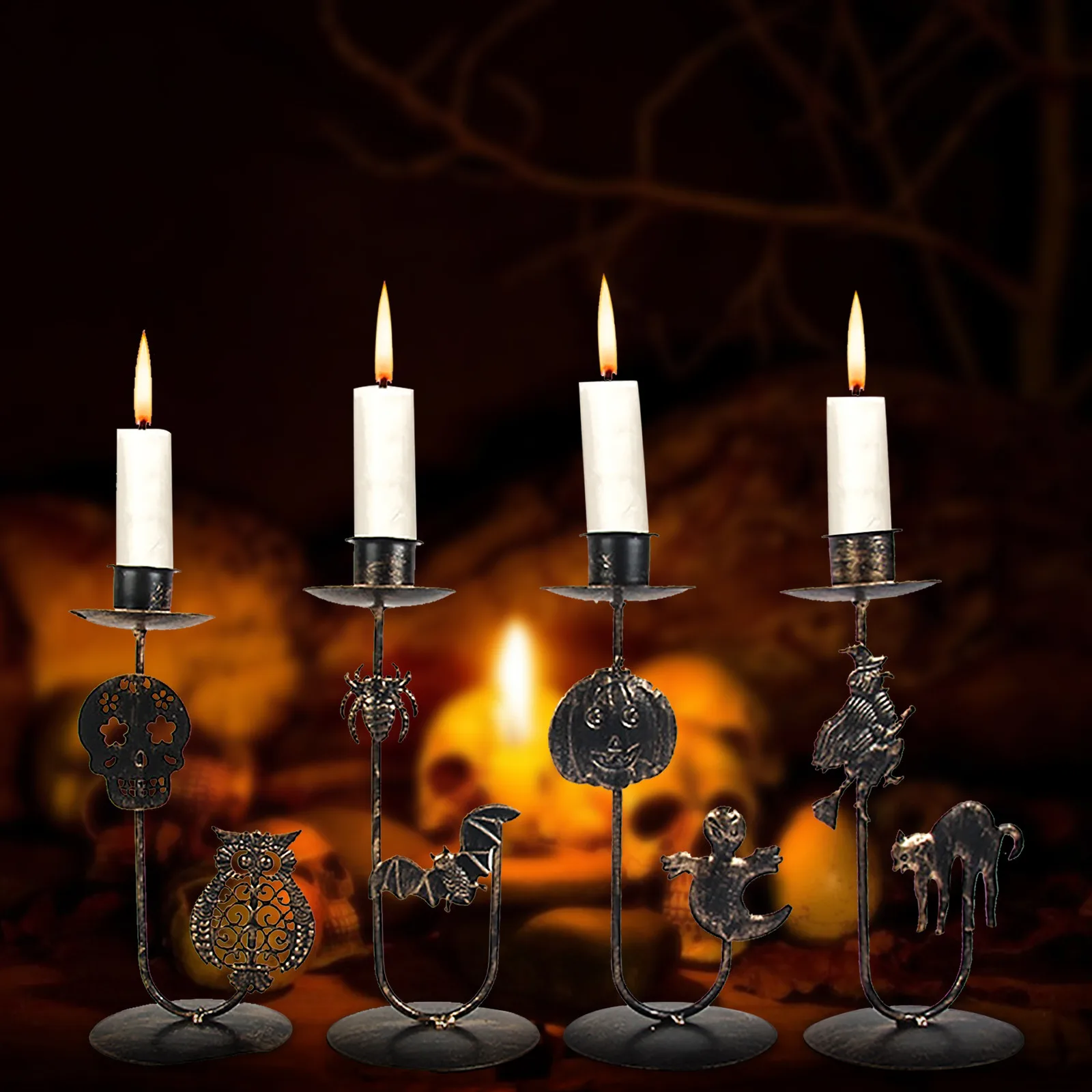 Подсвечник из кованого железа в стиле ретро для Хэллоуина | Дом и сад