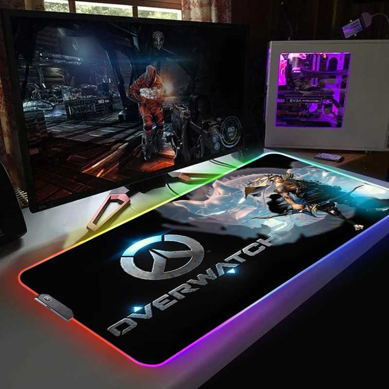 

Game Overwatch Gaming RGB Mouse Pad Super Anime Laptop Keyboard Pad Large Gaming Mouse Pad Quality LED Lighting Anime MousePad