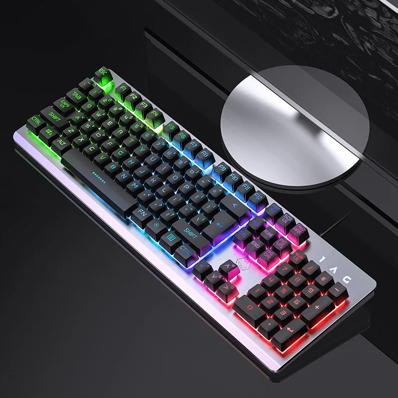 wired mechanical gaming keyboard mechanical feel 104 keys wired usb voice control rgb colourful backlit metal panel keyboard for free global shipping
