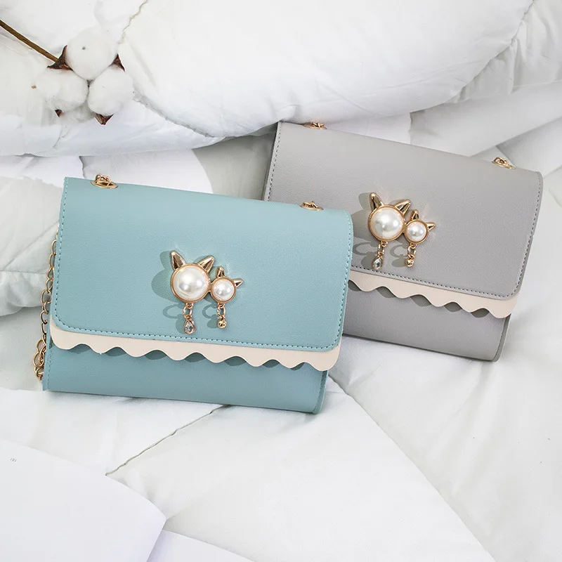 

Fashion PU Leather Crossbody Bag For Women 2021 Winter Solid Color Shoulder Messenger Bag Lady Chain Casual Handbag