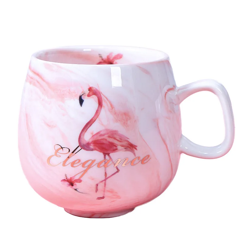 Ins Flamingo Marbled Couple Ceramic Mug Coffee Cup Milk Opening Ceremony Gift Single Student On - Кружка-чашка из керамики Ins с рисунком фламинго и мраморным орнаментом, подходит для кофе и молока, идеальный подарок на церемонию открытия, для одиноких ст