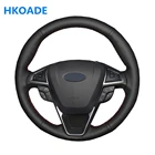 Чехол рулевого колеса автомобиля рулевая оплетка для Ford Mondeo Ford Focus 3 2015-2018, черная прошитая вручную искусственная кожа