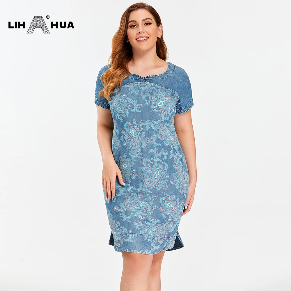 Женское джинсовое платье LIH HUA облегающее Повседневное с принтом длиной до колена
