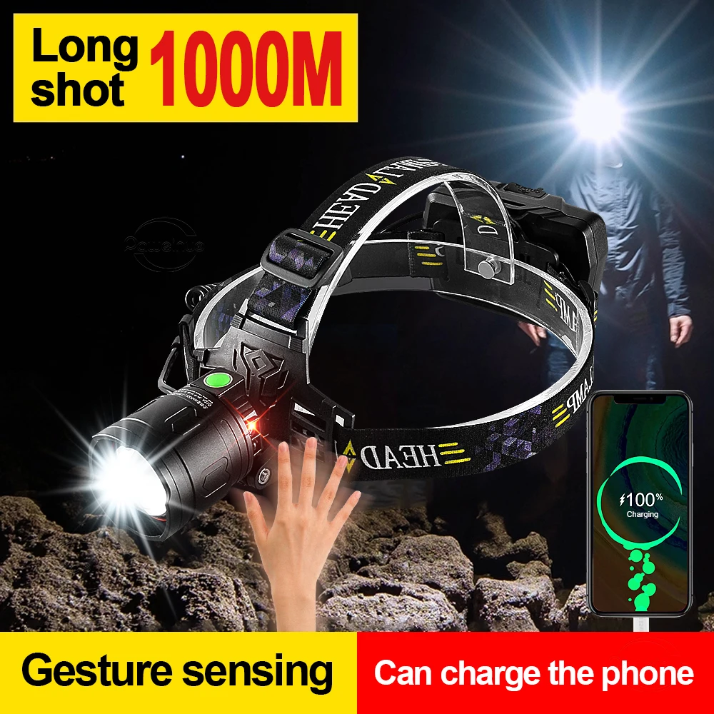 

Super bright LED Headlamp H5 Zoomable Head lamp L2 Flashlight Torch IR Sensor Headlight Lantern USB Rechargeable for Camping