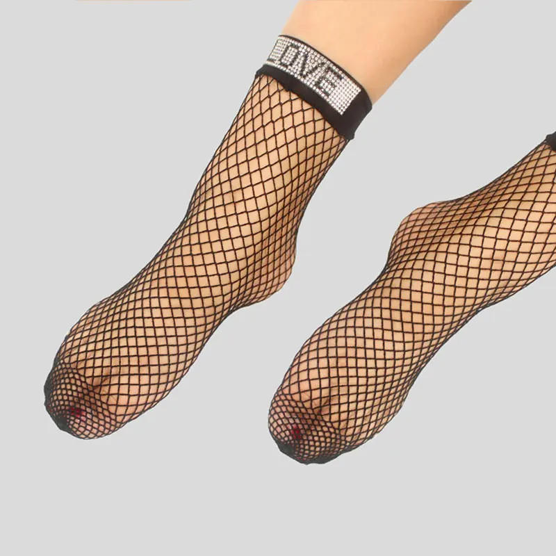 Новые женские сексуальные модные черные сетчатые Короткие блестящие носки до
