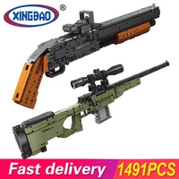 xingbao military moc bricks awm sniper rifle m1897 shotgun 98k bullets set building blocks model army weapon gun toys for boys