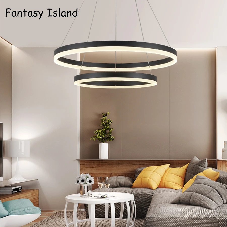

Brown Black Gold Ring LED Chandelier Lamp Modern Crystal Light Fixture Circle Hanging Lustres LED Luminaire Home Lighting