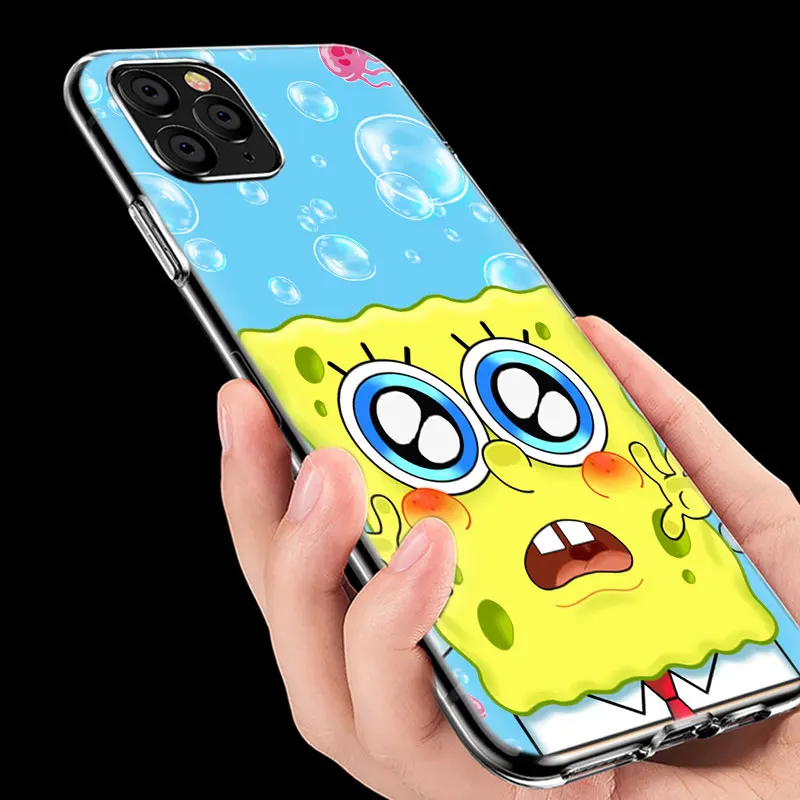 Милый мягкий силиконовый прозрачный чехол с губкой Бобом для Apple iPhone 11 Pro XS Max X XR 6 6s 7 8 Plus 5 5S SE Модный чехол