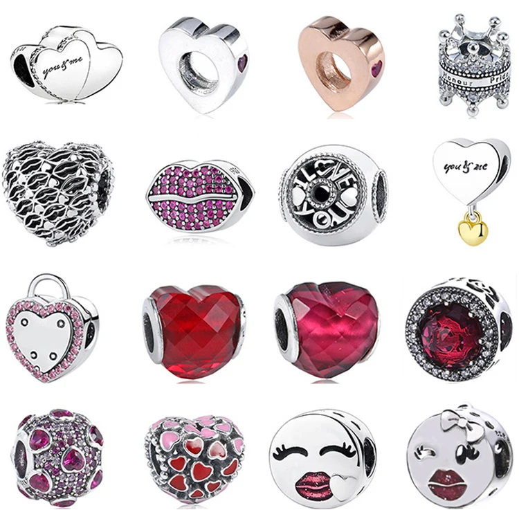 Fit PANDORA браслет Шарм DIY бусины для изготовления ювелирных изделий поцелуй больше Шарм Красный CZ 925 серебряные ювелирные изделия подарок на день Святого Валентина