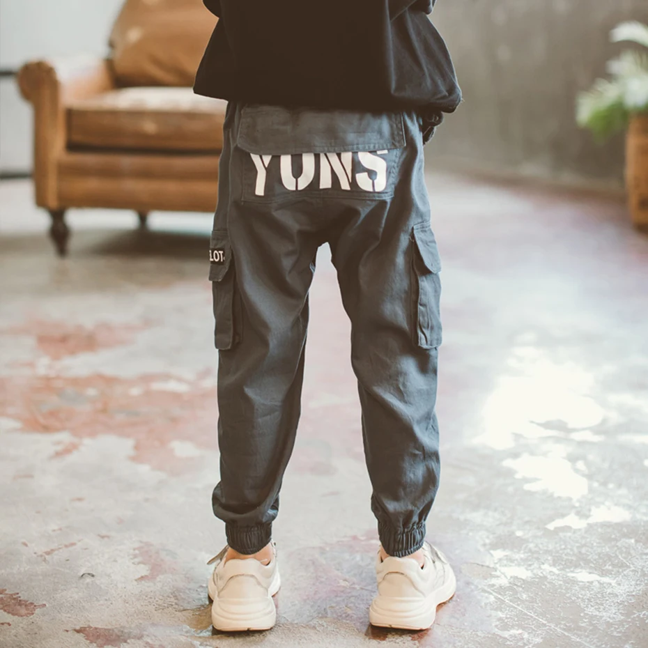 Штаны для мальчиков штаны-карго с буквенным принтом модные брюки карманами