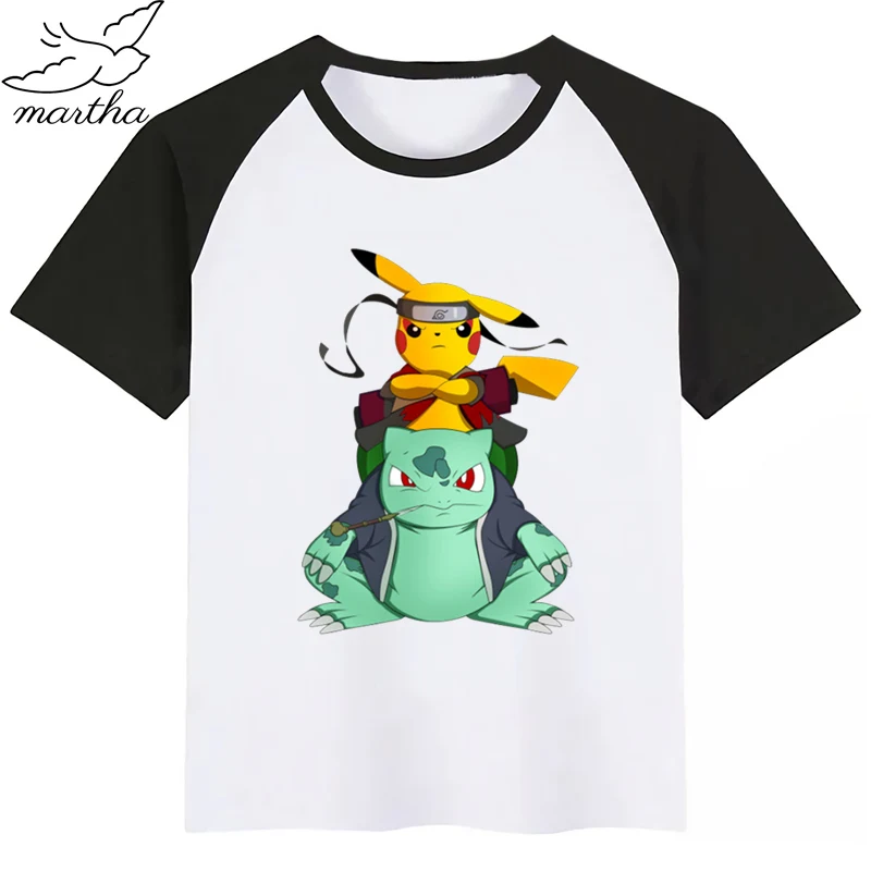 Детская футболка с персонажами из мультфильма Наруто Пикачу тором короткими