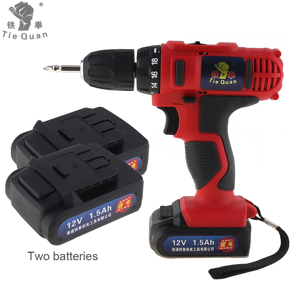 AC 100 240 V Беспроводная 12V электрическая дрель/шуруповерт с 2 литиевыми батареями и