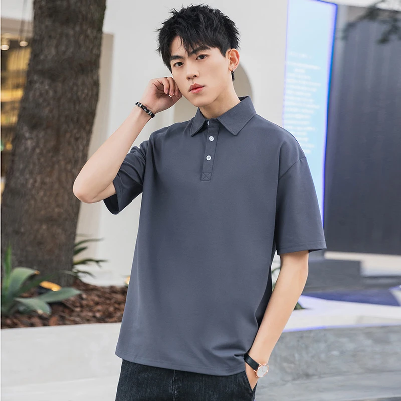 

TFETTERS Korean Style Summer 2021 T Shirt Men Youth Fashion Classic Solid Color Tee Shirt Men Turn-down Collar Men Fashion