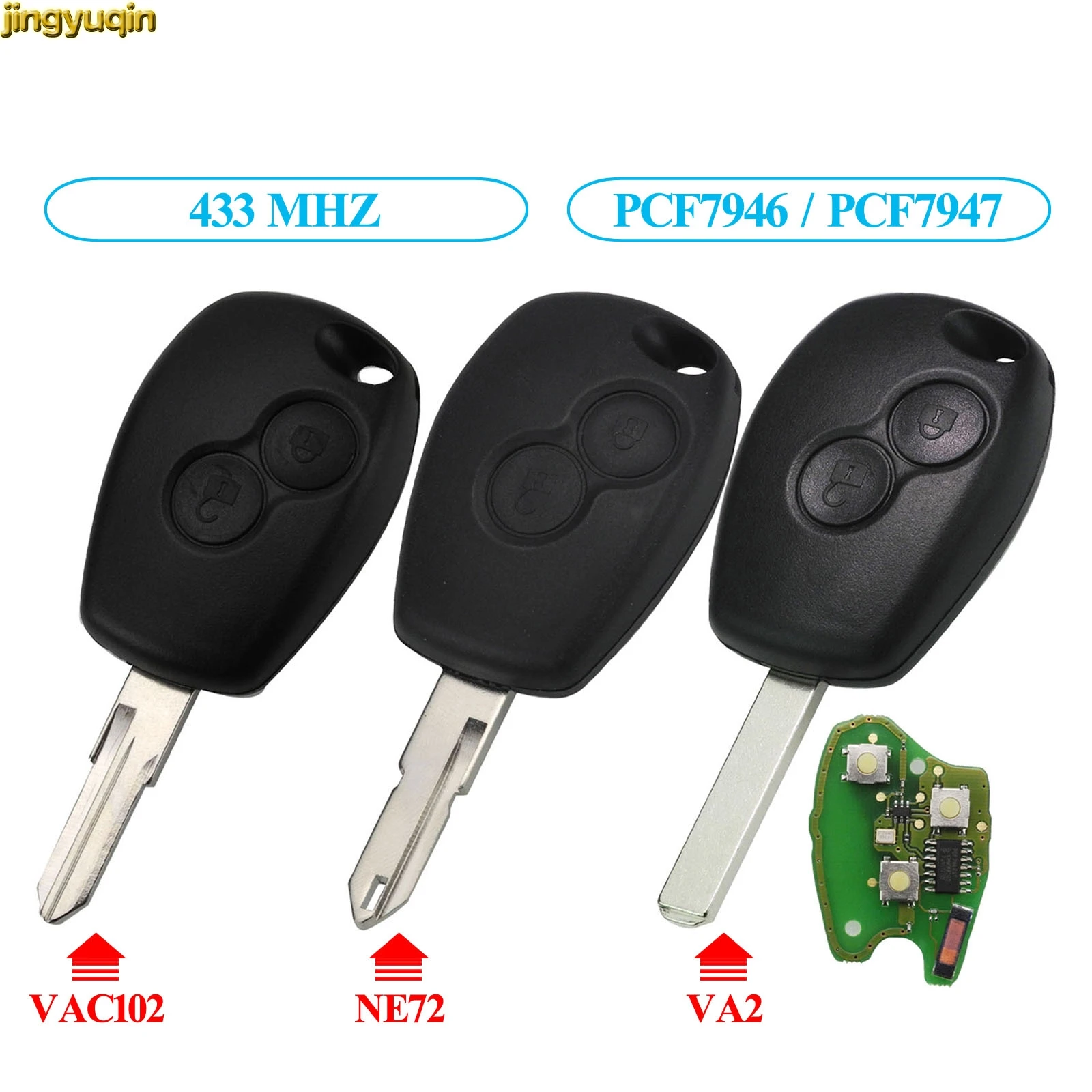Jingyuqin дистанционный ключ автомобиля 433 МГц PCF7947 PCF7946 чип для Renault Duster Modus Clio 3 Twingo DACIA