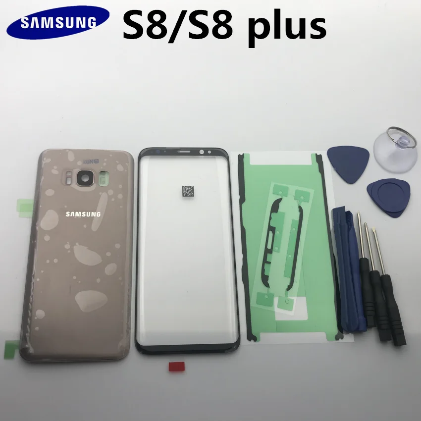 Новинка,, для samsung Galaxy S8, G950, S8+ plus, G955, Задняя стеклянная крышка, задняя крышка, крышка батареи, дверь+ передняя стеклянная линза+ клей+ Инструменты