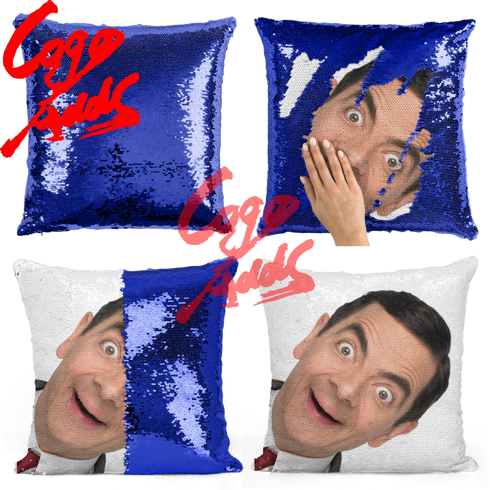 Подушка с блестками Мистер Боб рован Аткинсон | Наволочка Двухцветная подушка