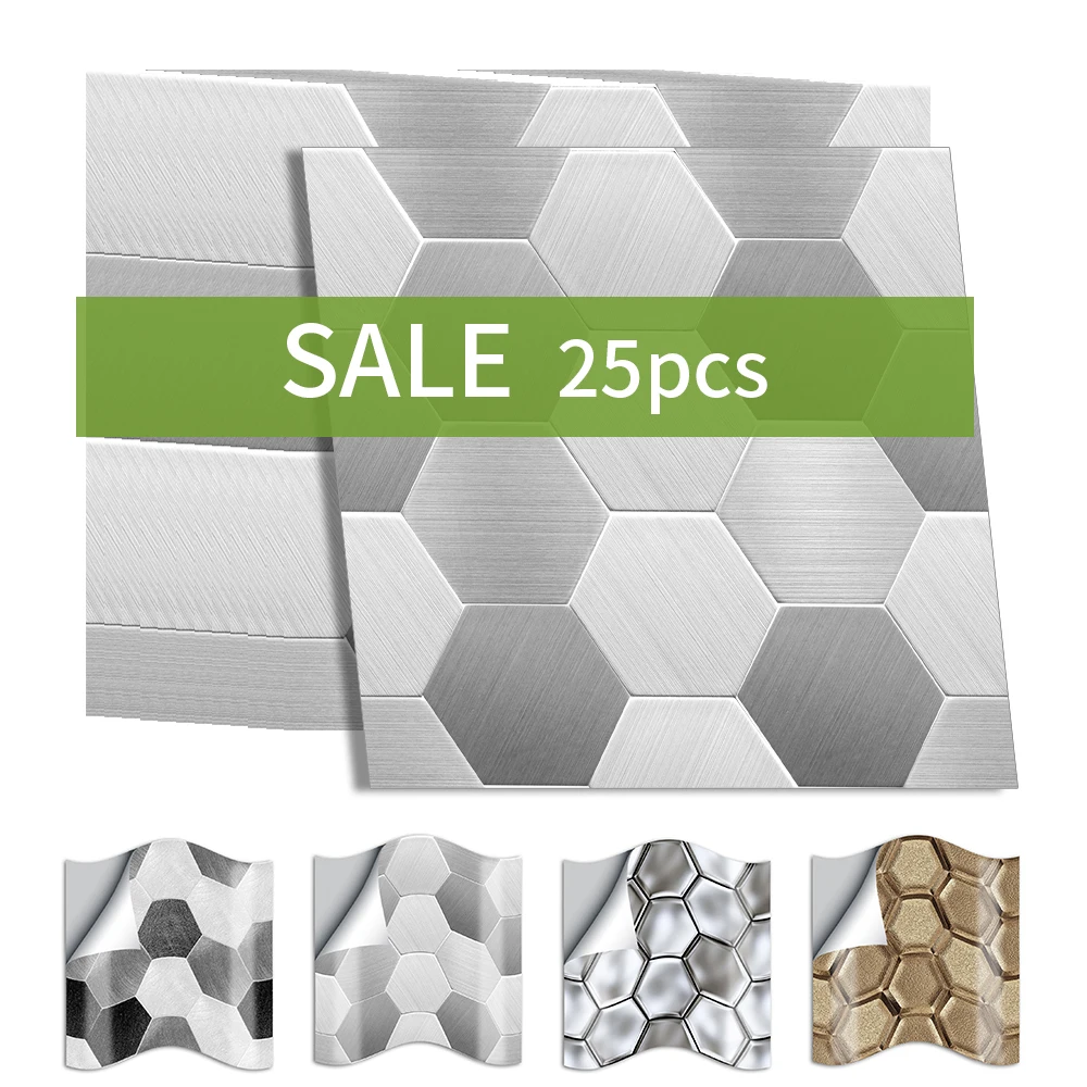 

Funlife 10/15cmx25pcs hexagon PVC Waterproof Self adhesive Wall Sticker Tile Sticker For Kitchen Bathroom Furniture SJ020-SJ023