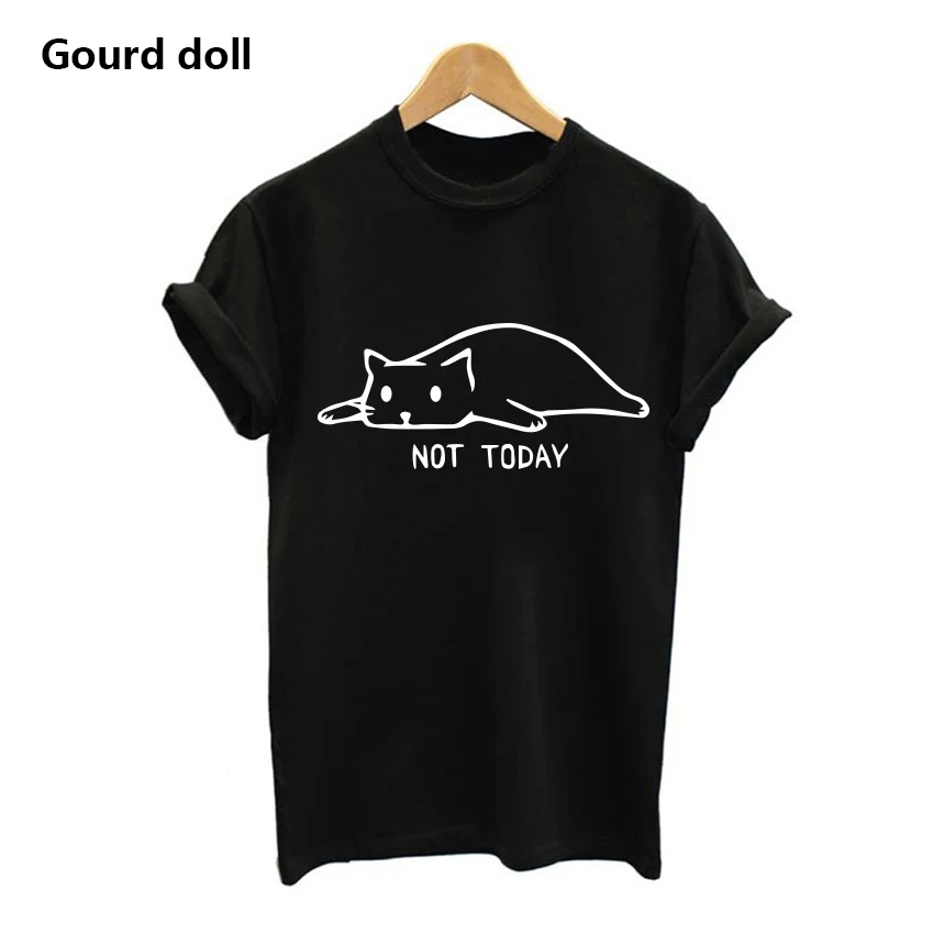 Футболка с надписью «Cat not today», Женская Повседневная забавная футболка для девушек, летняя футболка, kawaii tumblr, футболки размера плюс