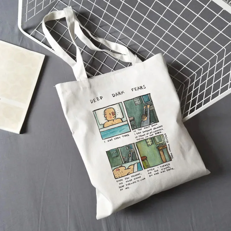 Horror Comics &quotdeep Dark Fear&quot Printed Shoulder Canvas Bags Harajuku vintage Women Wallet Fun Casual new Ulzzang shopping bag | Багаж и