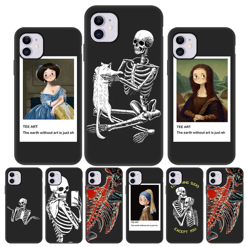 Phone Cases for iphone 13 Pro Case Silicon Funda Iphone 11 12 Pro Max 7 8 Plus XS Max XR 6 6S 5 5S SE 2020 Skeleton Black Covers