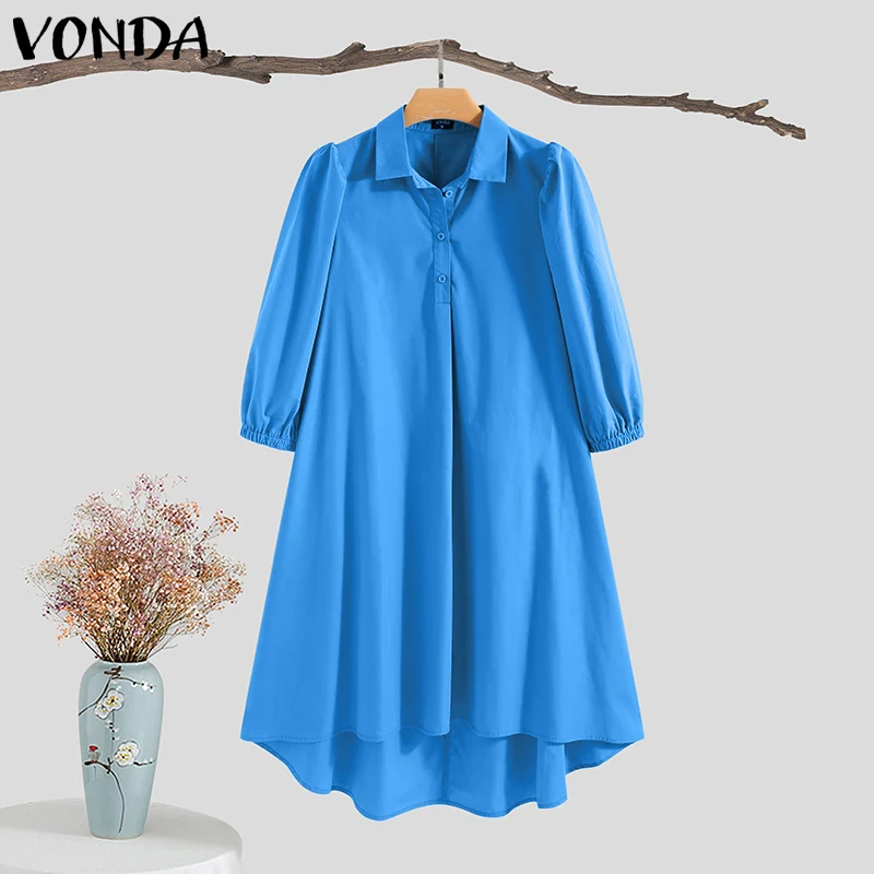 

Irregular Dress 2021 VONDA Women Sexy Lapel Collar Party Knee-Length Shirt Dress Casual Vestidos Oversized Robe Femme