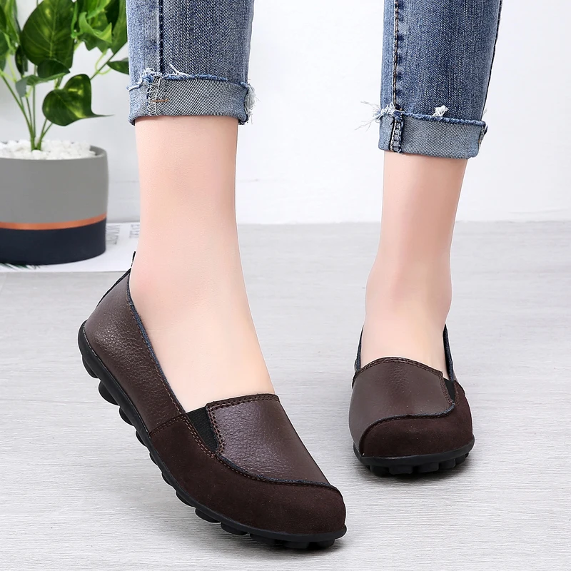 Женские кожаные балетки EOFK на плоской подошве лоферы без застежки мягкие удобные