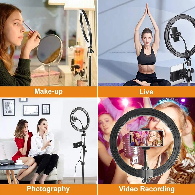 

Dimmable LED Ring Light with Tripods Stand Phone Holder Desk USB Selfie Light Ring Lamp Ringlight for Makeup Youtube TikTok Vlog