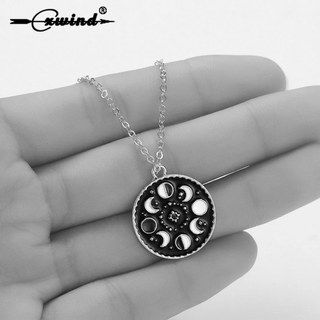 

Cxwind Moon Phase Necklace Galaxy Chocker Necklaces For Women Black Enamel Geometric Round Pendant Moon Crecent Charm Chokers