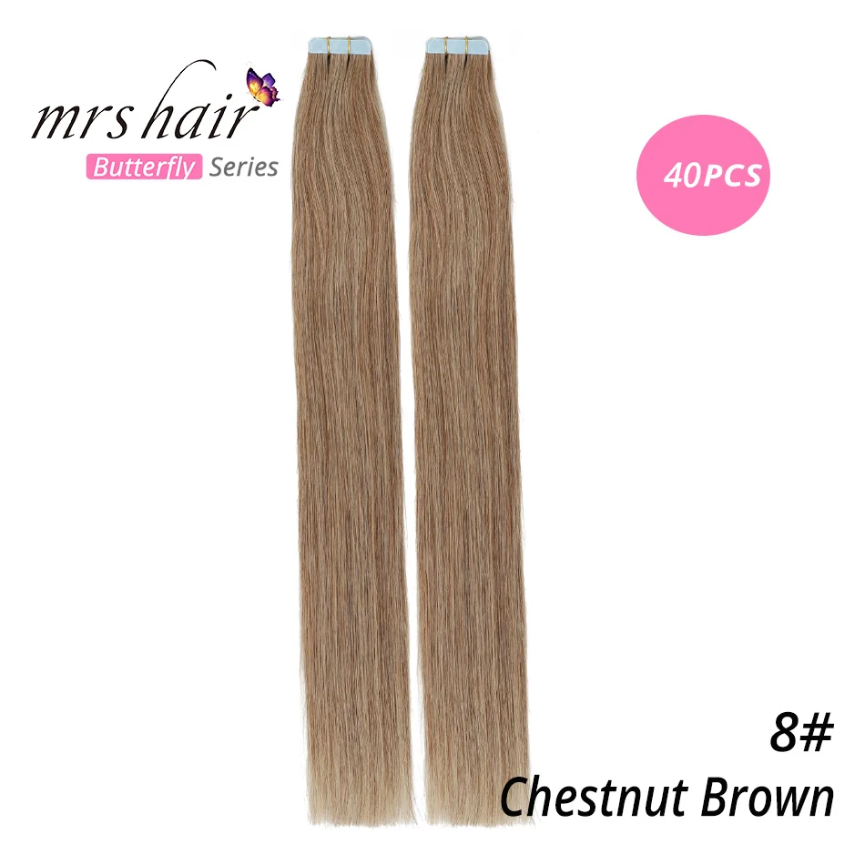 Mrshair Клейкие ленты в Пряди человеческих волос для наращивания 1" 18" 2" 22" 2" машина сделала Волосы Remy на Клеящие средства Клейкие ленты pu кожа утка Невидимый 20 штук - Цвет: #8