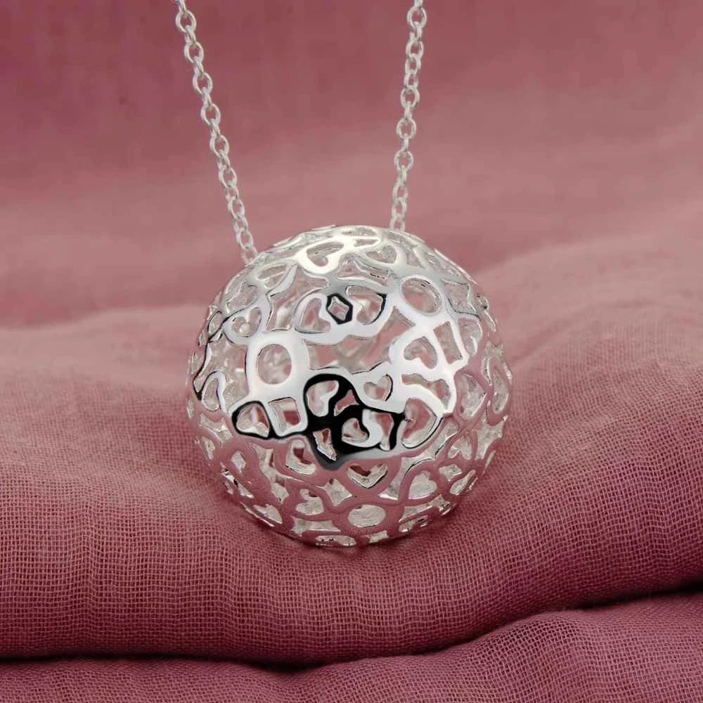 hot popular hollow big ball pendant 925 color silver necklaces for woman charm fashion brands jewelry party holiday gifts free global shipping