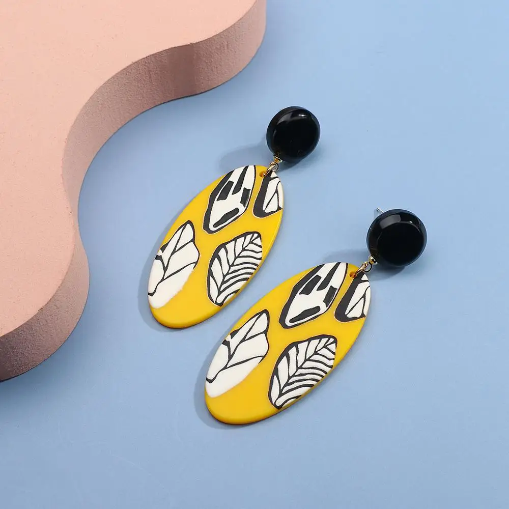 

AENSOA Fashion Acrylic Oval Drop Earrings Large Korean Trendy Dangle Earrings 2021 Trend Yellow Pendant Earrings Women Jewelry